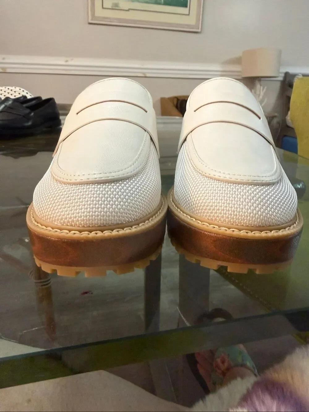 Yellow box Barclay White Fax Leather & Mesh Lug Sole Clog sz 10 NWOT